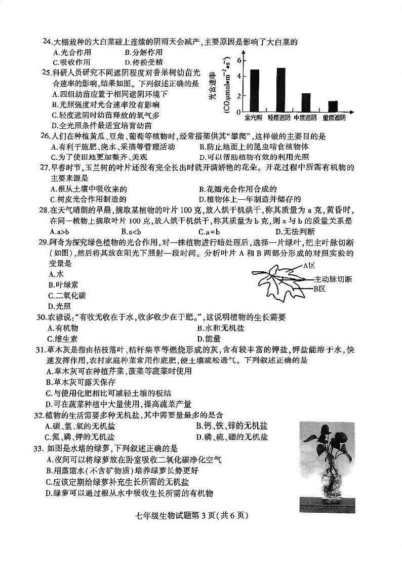 江苏省徐州市铜山区2023-2024学年七年级上学期期中生物质量自测试卷第3页