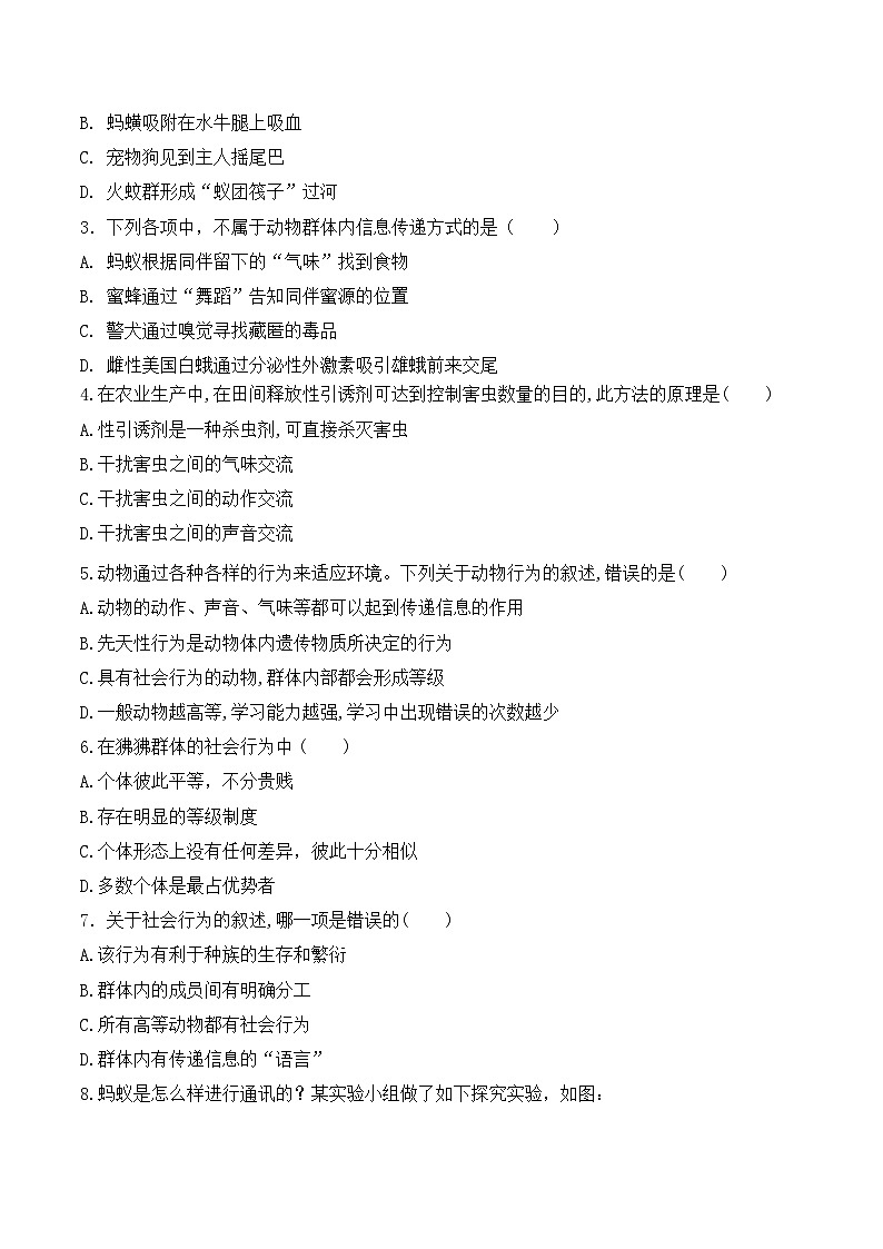 5.2.3社会行为- 八年级生物上册课后培优分级练（人教版）03