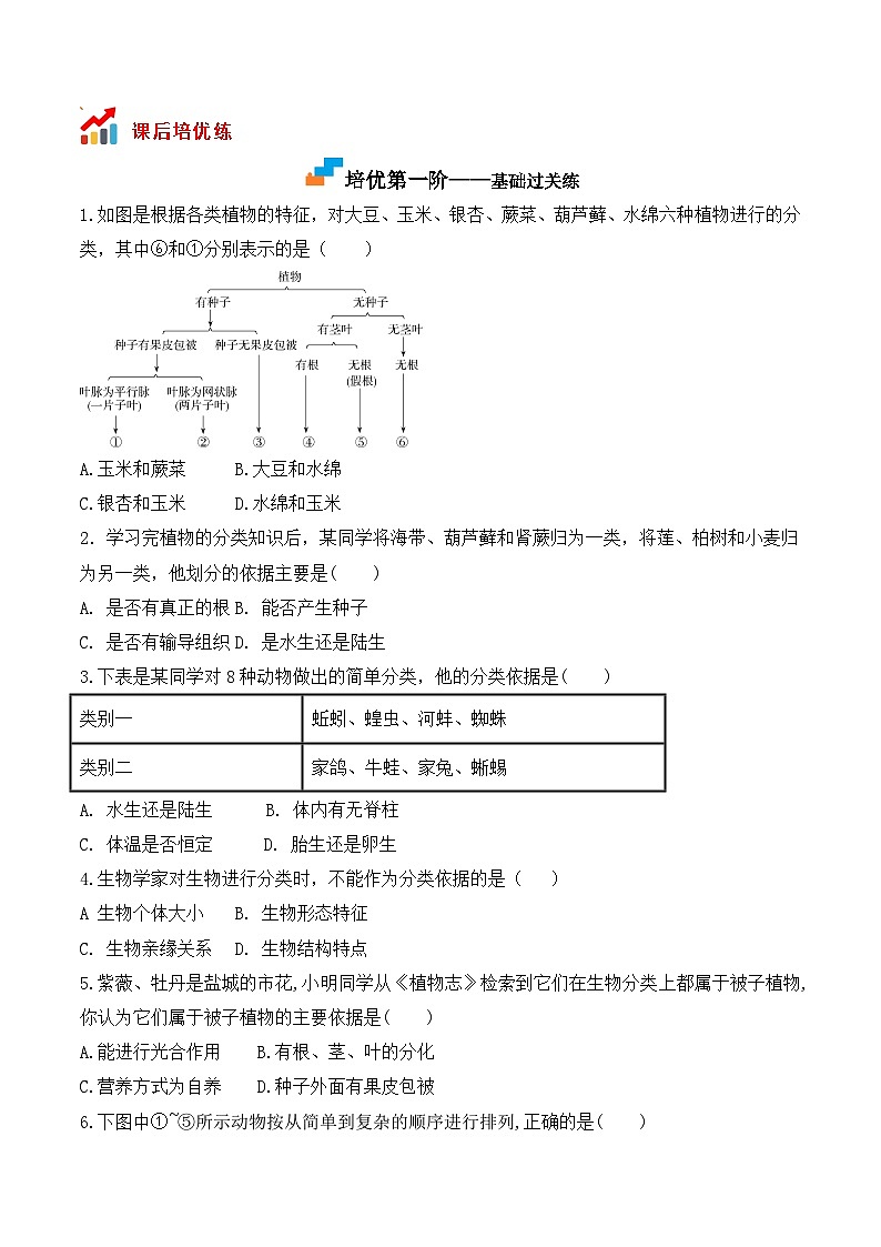 6.1.1尝试对生物进行分类- 八年级生物上册课后培优分级练（人教版）03