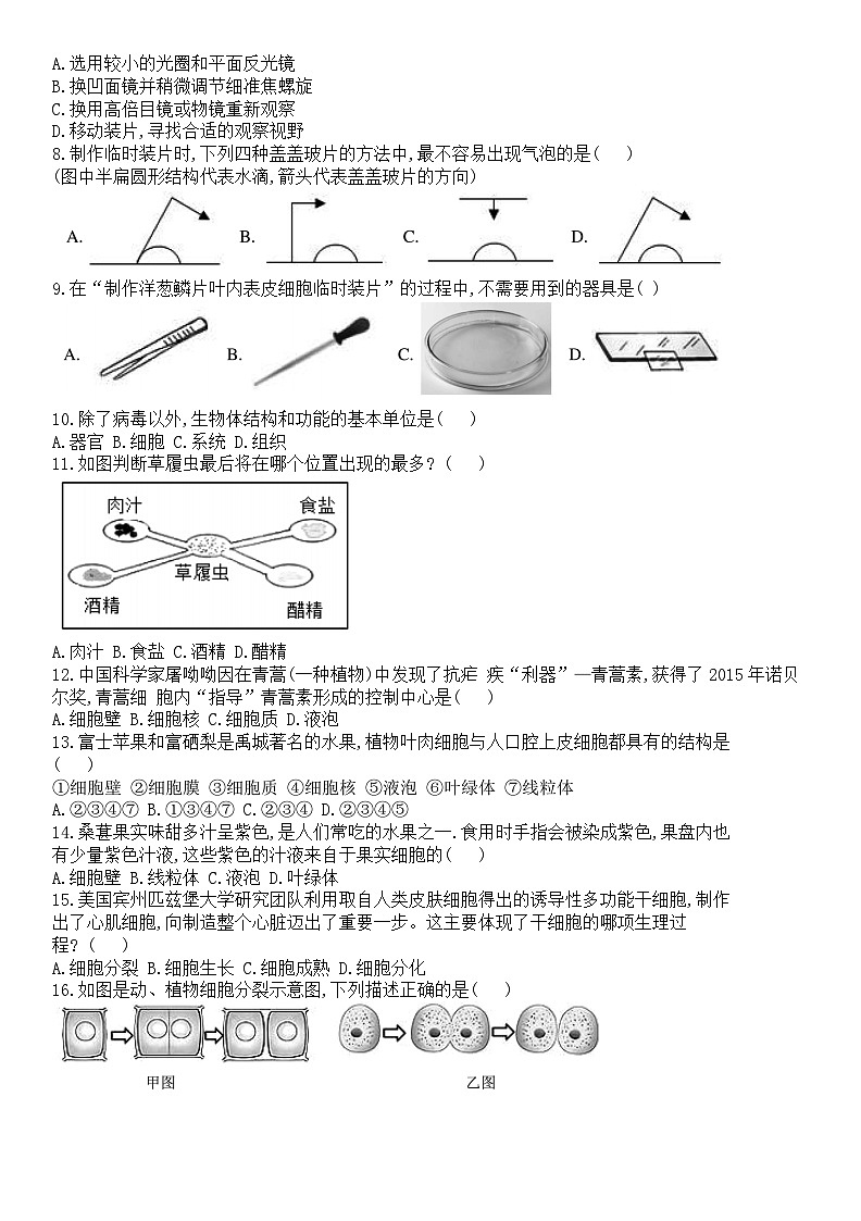 山东省德州市禹城市2023-2024学年七年级上学期期中考试生物试题02