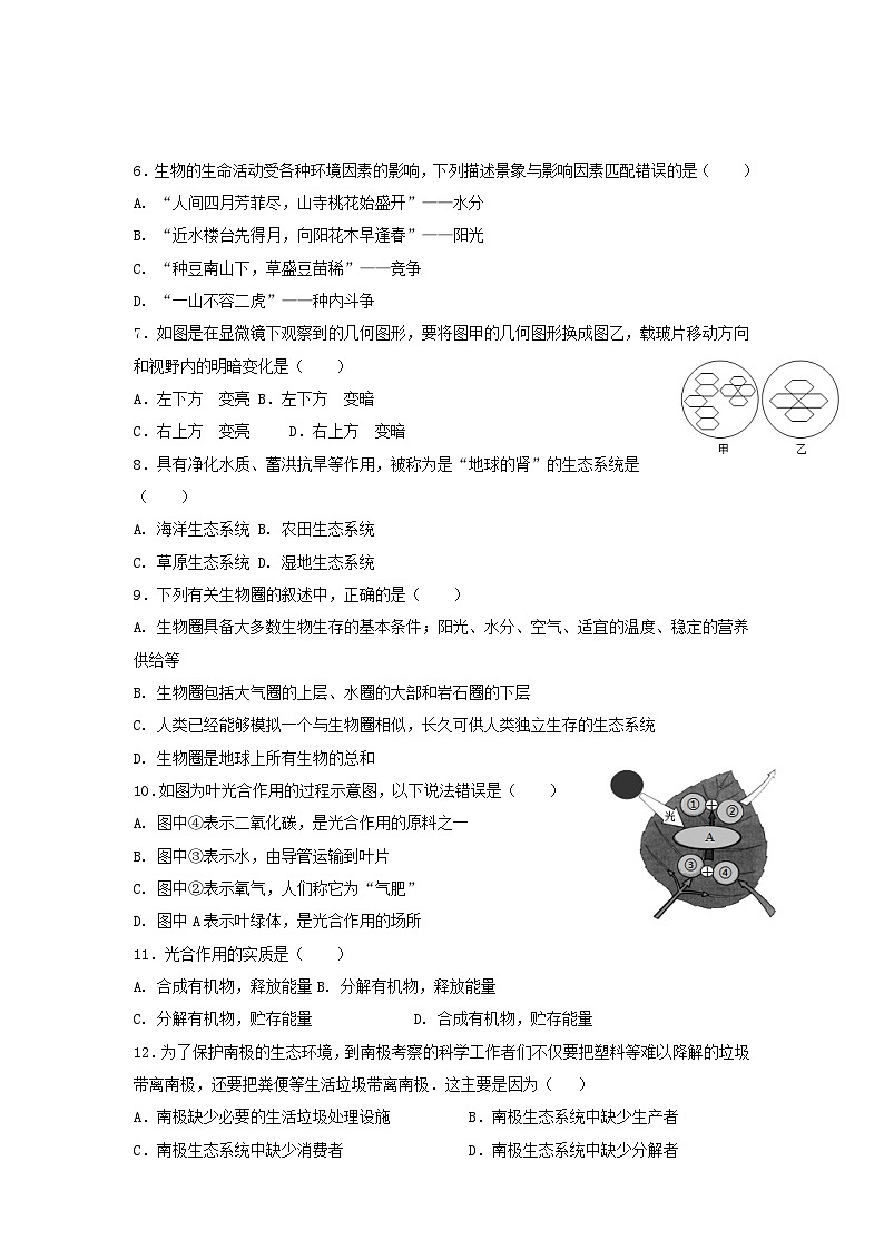 2023-2024学年江苏省扬州市邗江区第三共同体七年级（上）期中生物试卷（含答案）02