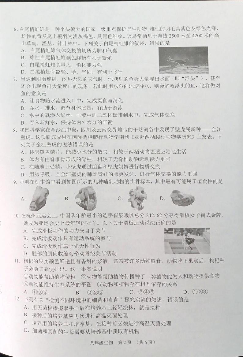 山西省晋中市平遥县2023-2024学年八年级上学期期中学业水平质量监测生物试题(1)02