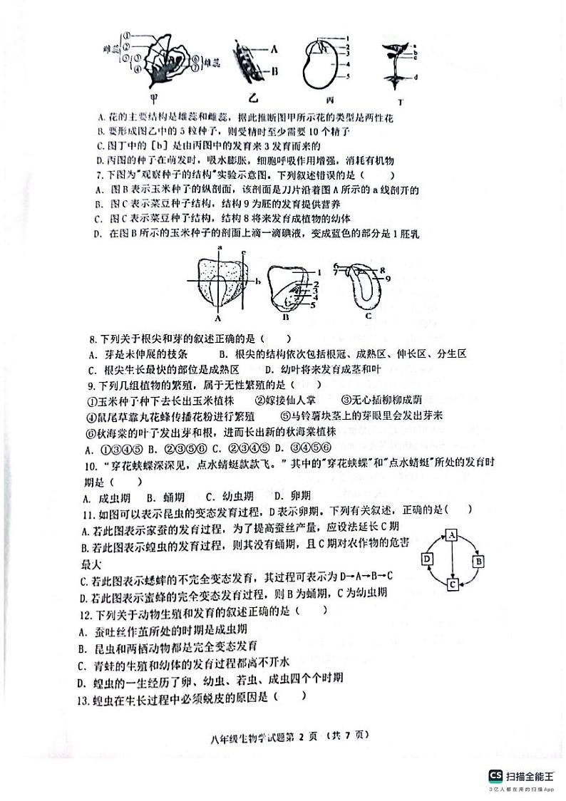 山东省滨州市无棣县2023-2024学年八年级上学期期中考试生物试题第2页
