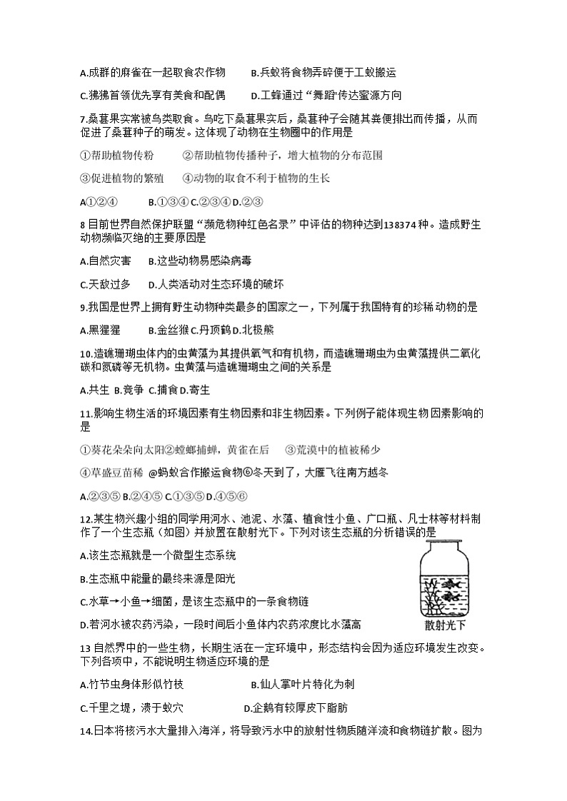 福建省泉州市第五中学2023-2024学年八年级上学期期中生物试题02