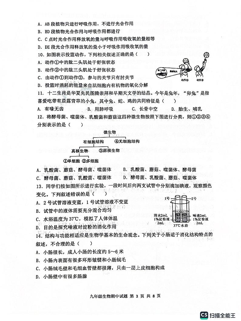 山东省菏泽市单县2023-2024学年九年级上学期期中生物学试题03