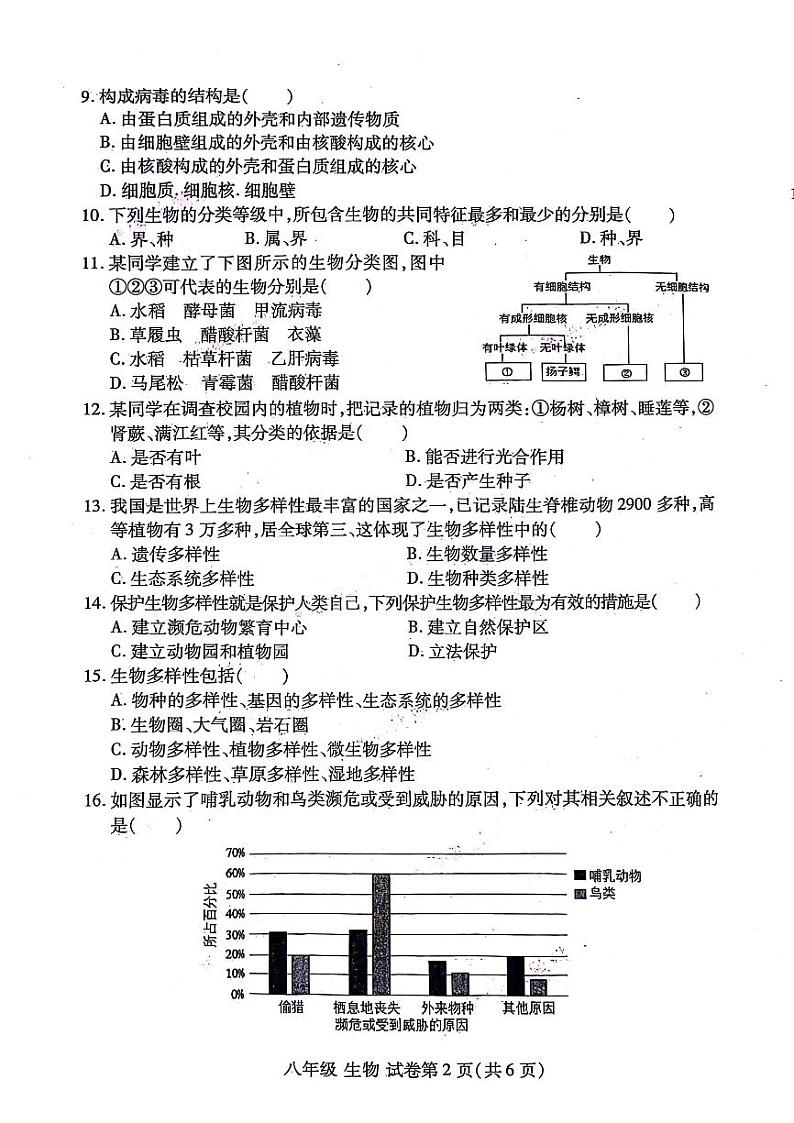 2023-2024河南省洛阳市洛龙区八上期中生物试卷及答案02