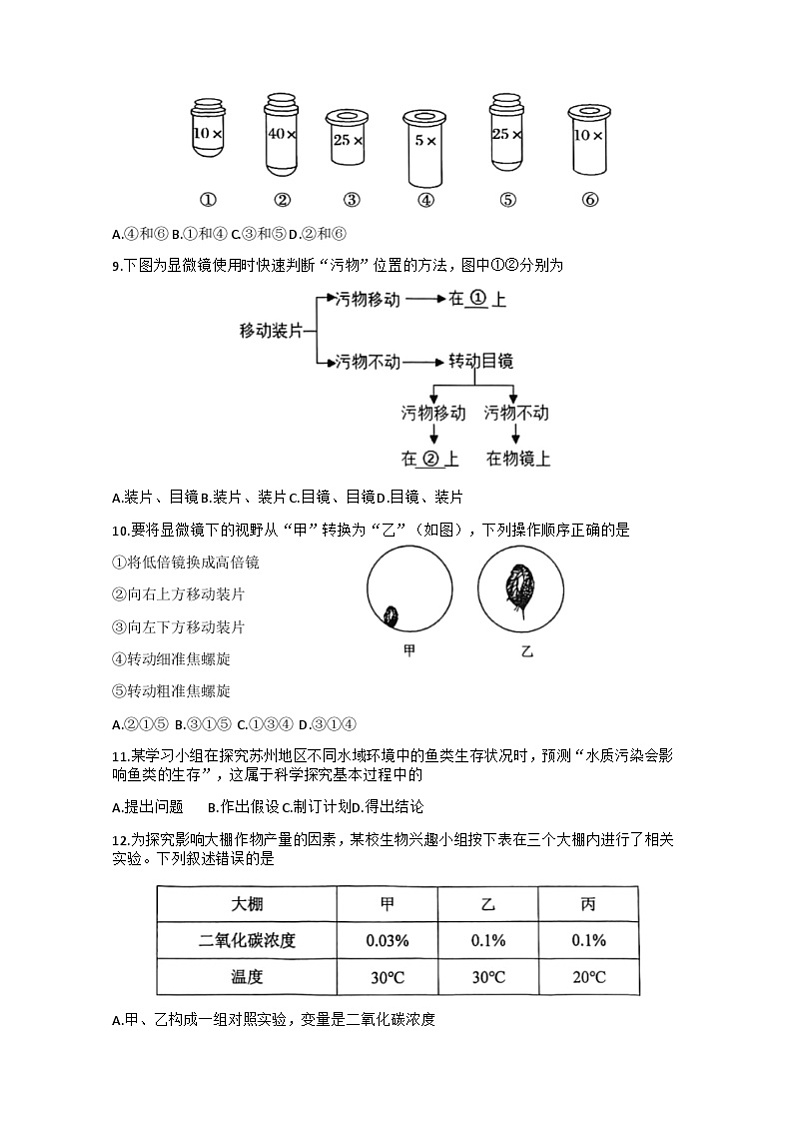 江苏省苏州市昆山、太仓、常熟、张家港四市2023-2024学年七年级上学期期中阳光测评卷生物试题第2页