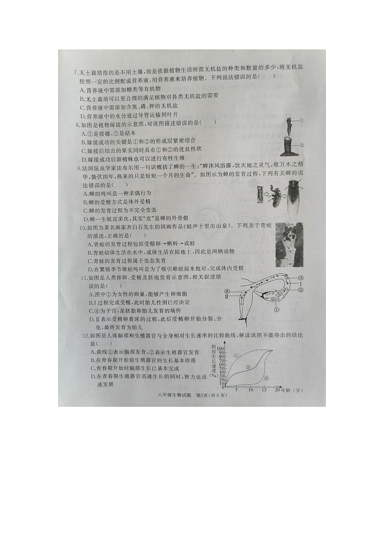 山东省济宁市曲阜市2023-2024学年八年级上学期期中考试生物学试题02