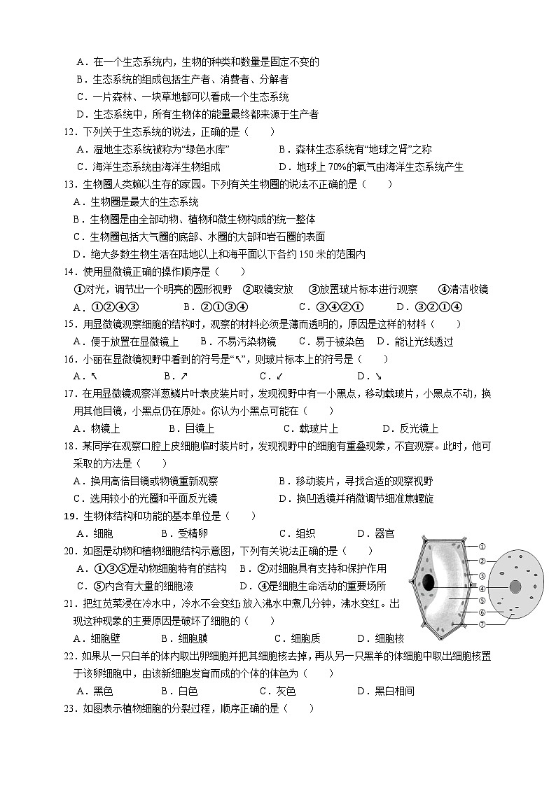 四川省达州市宣汉县双河中学2023-2024学年七年级上学期期中生物试题第2页