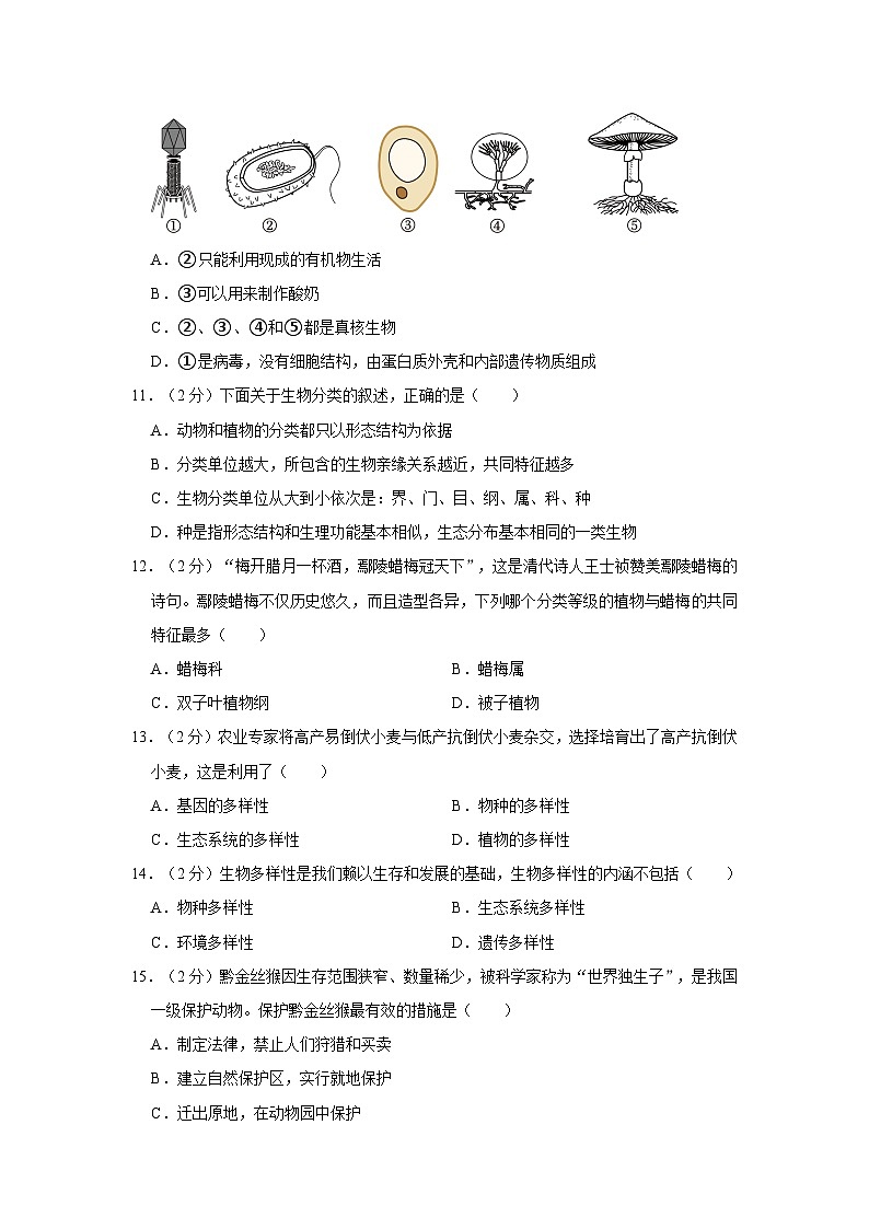 湖南省永州市祁阳县2023-2024学年八年级上学期期中生物试卷03