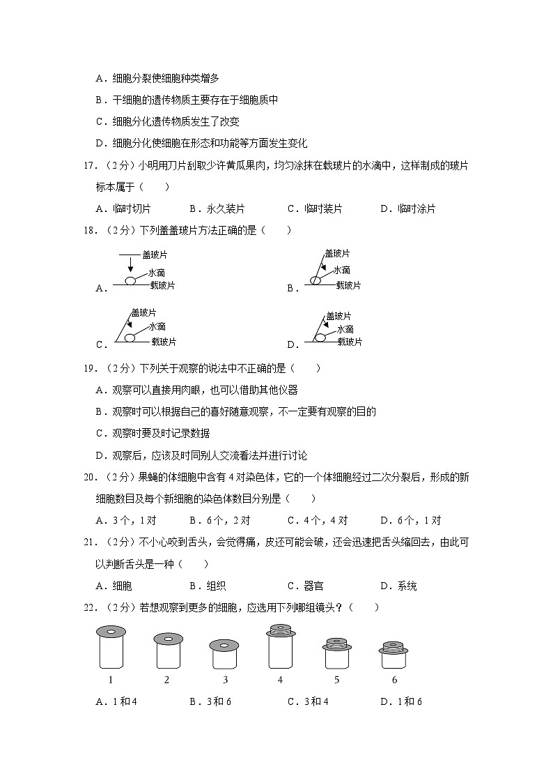 广西来宾市兴宾区2023-2024学年七年级上学期期中生物试卷03