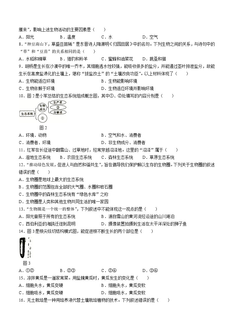 江苏省徐州市丰县2023-2024学年七年级上学期期中学情调研生物试卷第2页