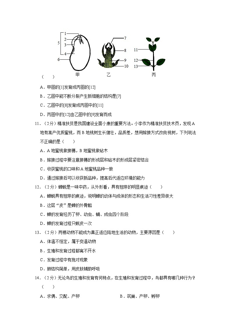 山东省济南市章丘区2023-2024学年八年级上学期期中考试生物试题03