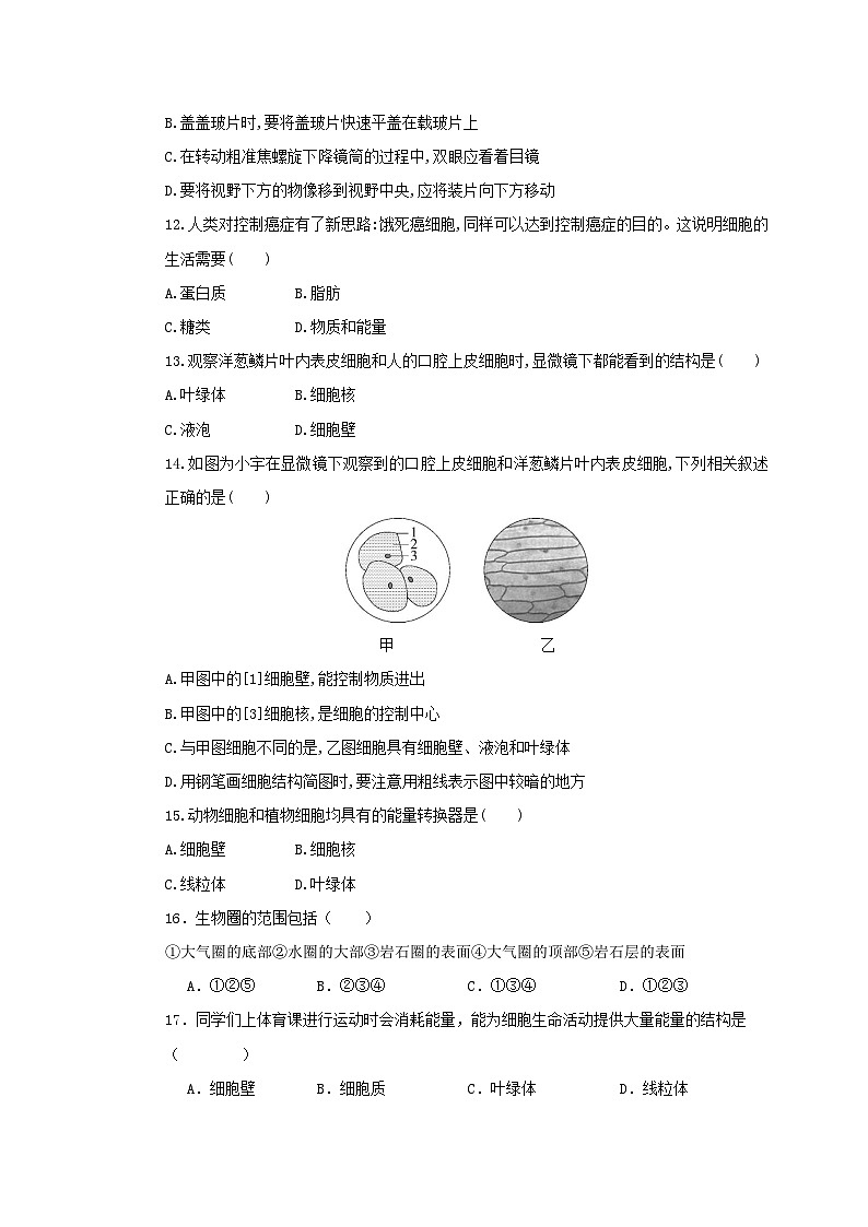 四川省眉山市仁寿县多校联考2023-2024学年七年级上学期期中生物试题03