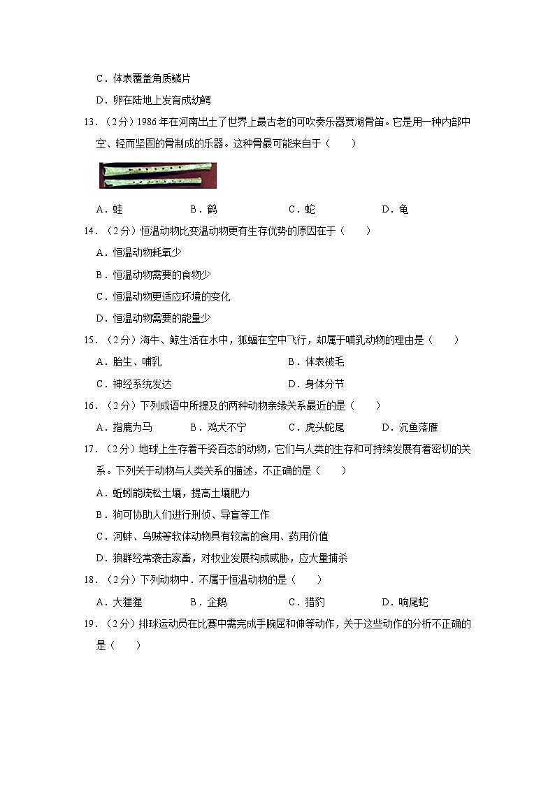天津市河北区2023-2024学年八年级上学期期中生物试卷03