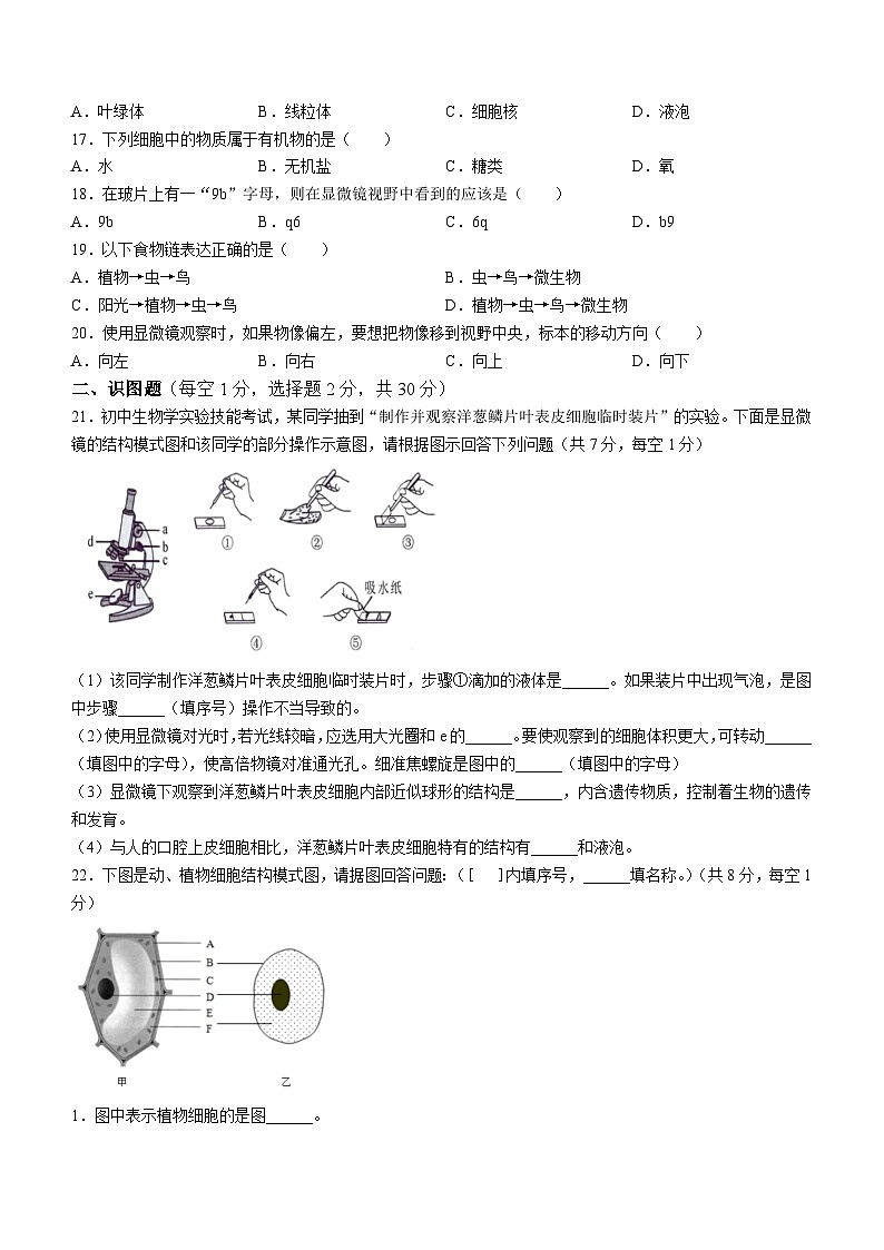 吉林省长春汽车经济技术开发区实验学校2023-2024学年七年级上学期期中生物试题第2页