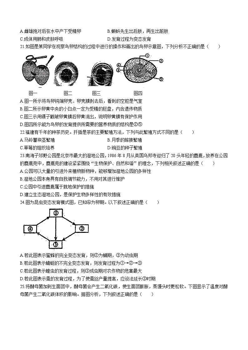 福建省泉州市北附中学2023--2024学年八年级上学期期中质量检测生物试题(无答案)第3页