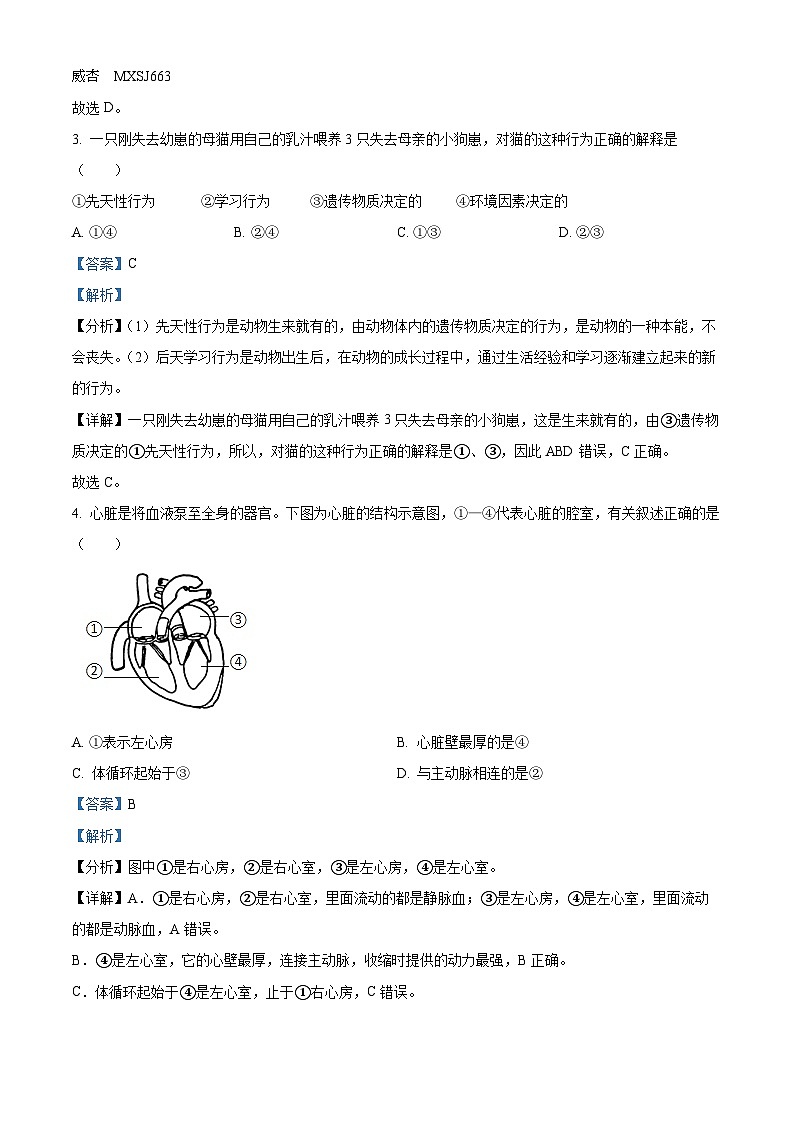 江苏省连云港市新海实验中学2023-2024学年八年级上学期期中考试生物试题（解析版）第2页