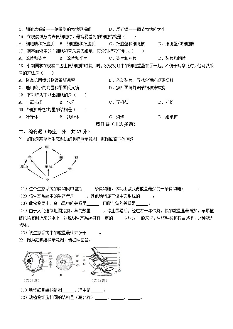 贵州省贵阳市第四十中学2023-2024学年七年级上学期10月期中生物试题(无答案)第2页