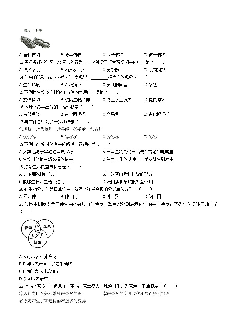 河南省洛阳市新安县2023-2024学年八年级上学期期中考试生物试卷02