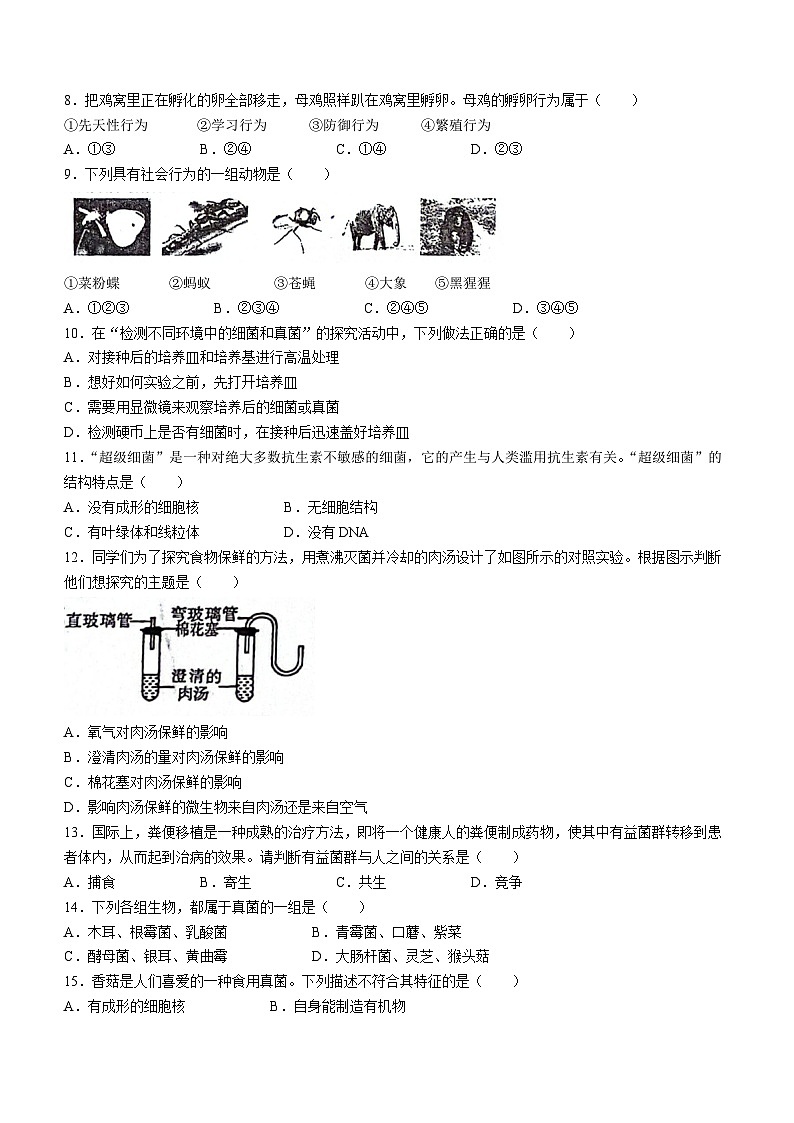 吉林省白山市江源区三校名校调研系列卷2023~2024学年八年级上学期第三次月考生物试卷第2页