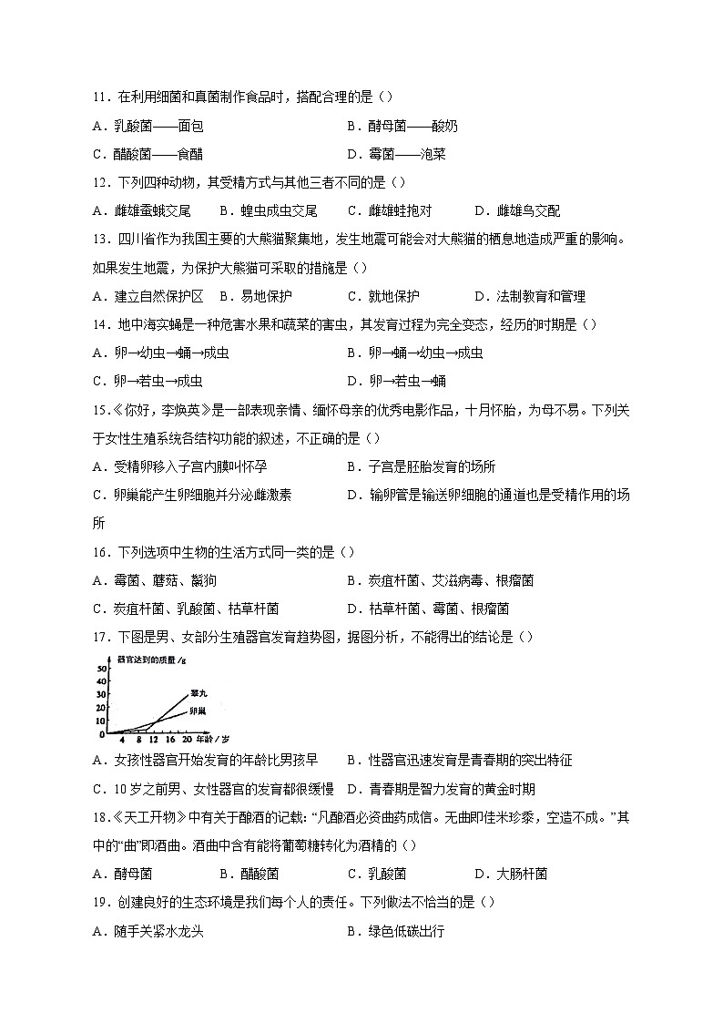 2023-2024学年河南省驻马店市西平县八年级上册期中生物学情检测模拟试题（含答案）03
