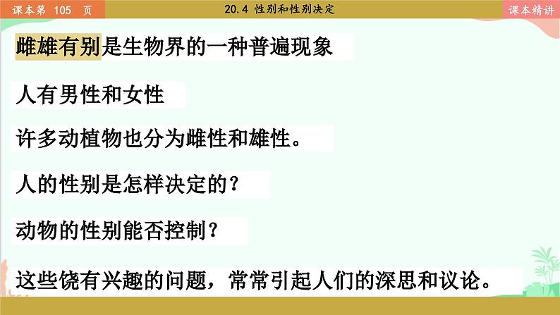 北师大版生物八年级上册 20.4 性别和性别决定课件02