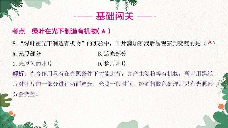 人教版生物七年级上册 第三单元 第四章 绿色植物是生物圈中有机物的制造者课件06