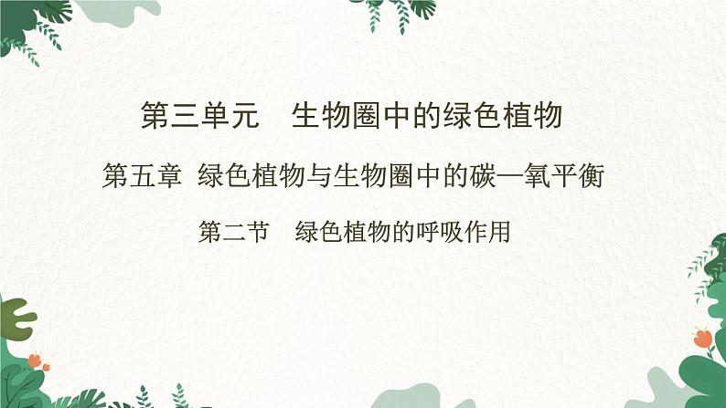 人教版生物七年级上册 第三单元 第五章 绿色植物与生物圈中的碳—氧平衡 第二节 绿色植物的呼吸作用课件01