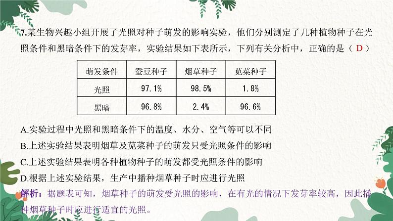 人教版生物七年级上册 第三单元过关检测卷课件08