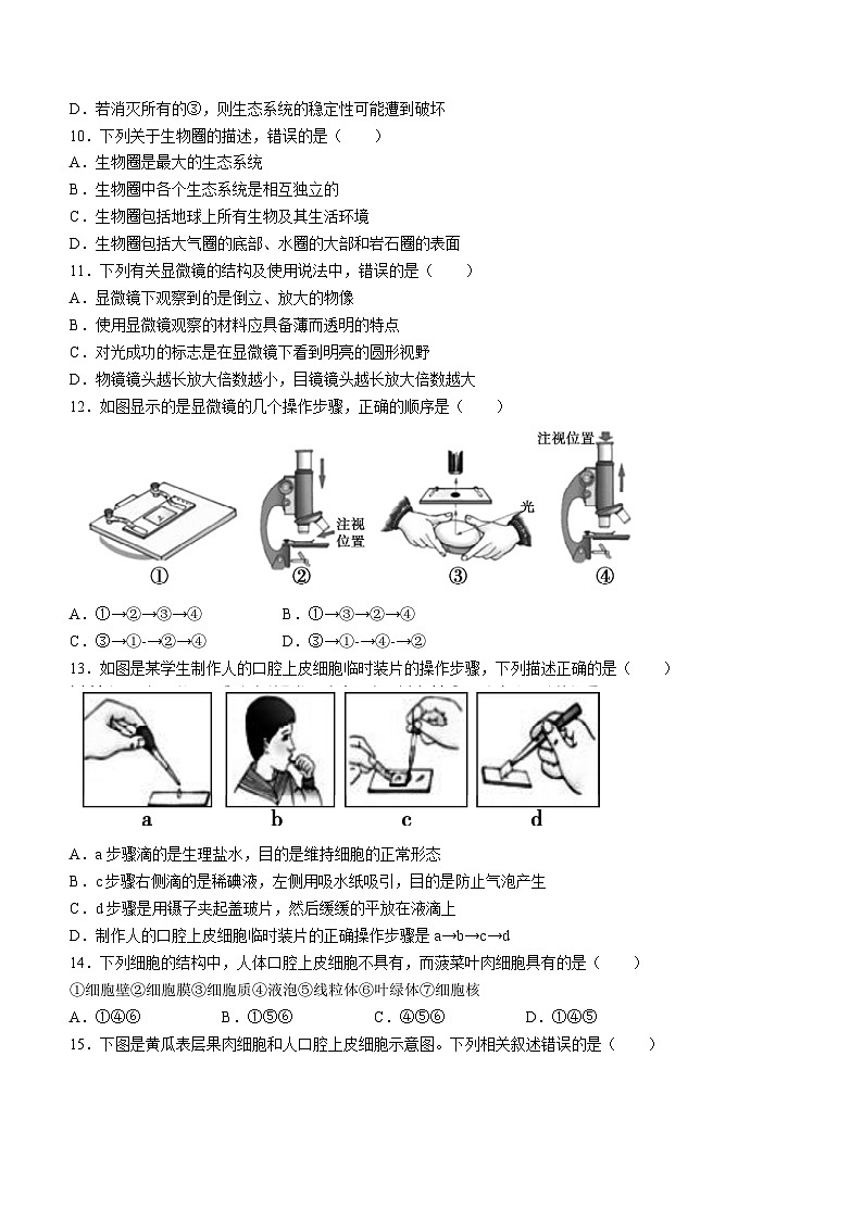 山东省临沂市河东区2023-2024学年七年级上学期期中考试生物试题第3页