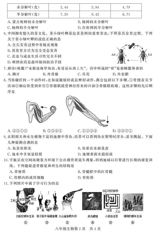 河南省濮阳市范县2023-2024学年八年级上学期期中生物学试题02