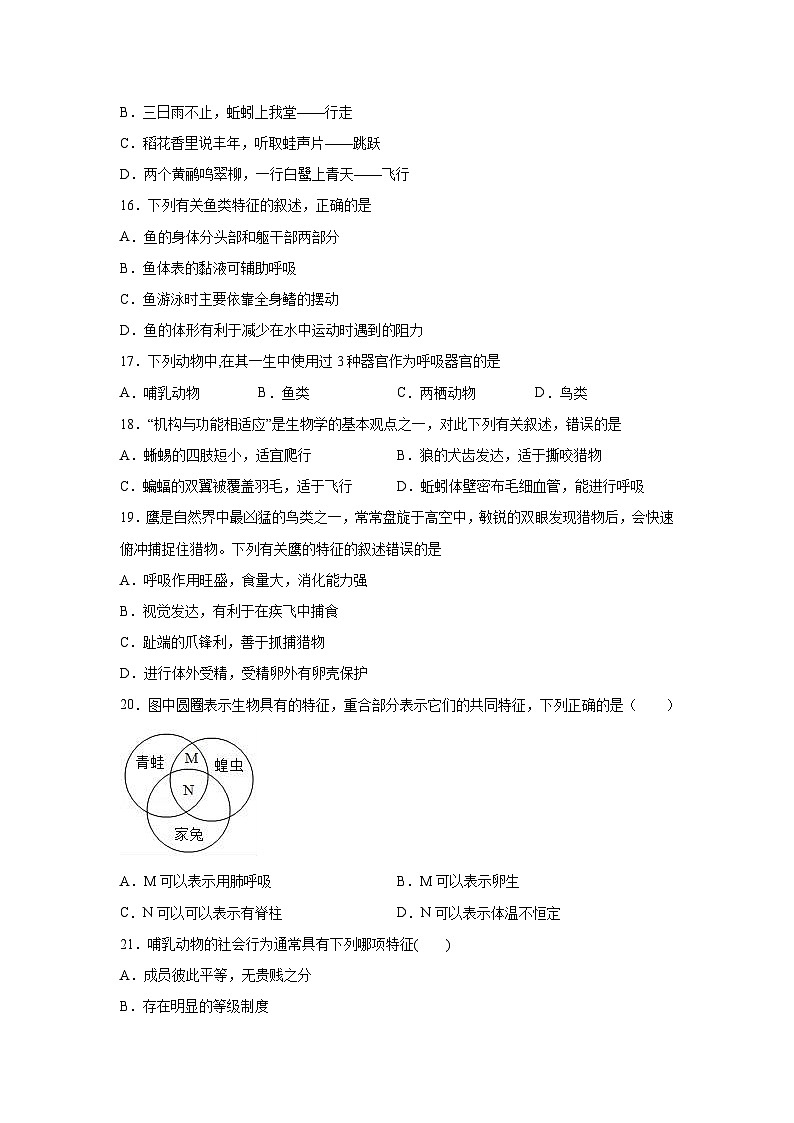 河北省邯郸市永年区2023-2024学年八年级上学期期中考试生物试题（含解析）03
