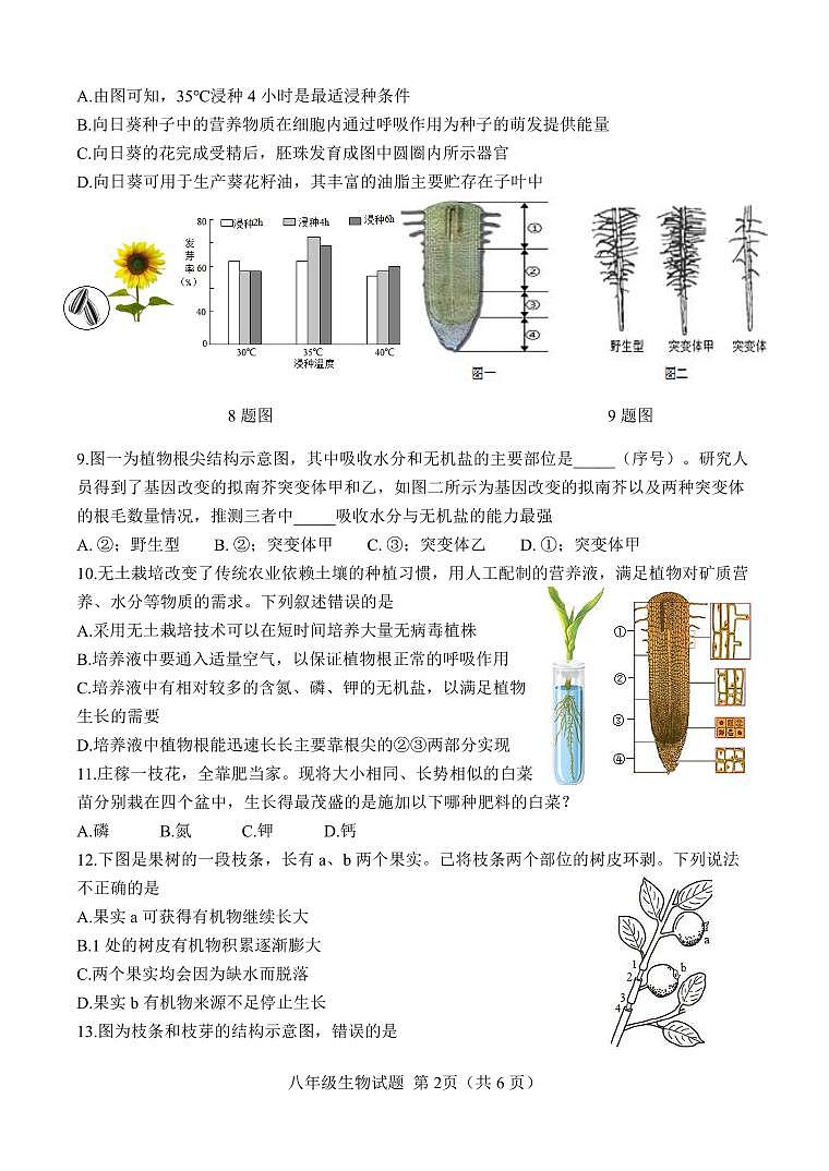 山东省菏泽市定陶区2023-2024学年八年级上学期期中考试生物学试题02