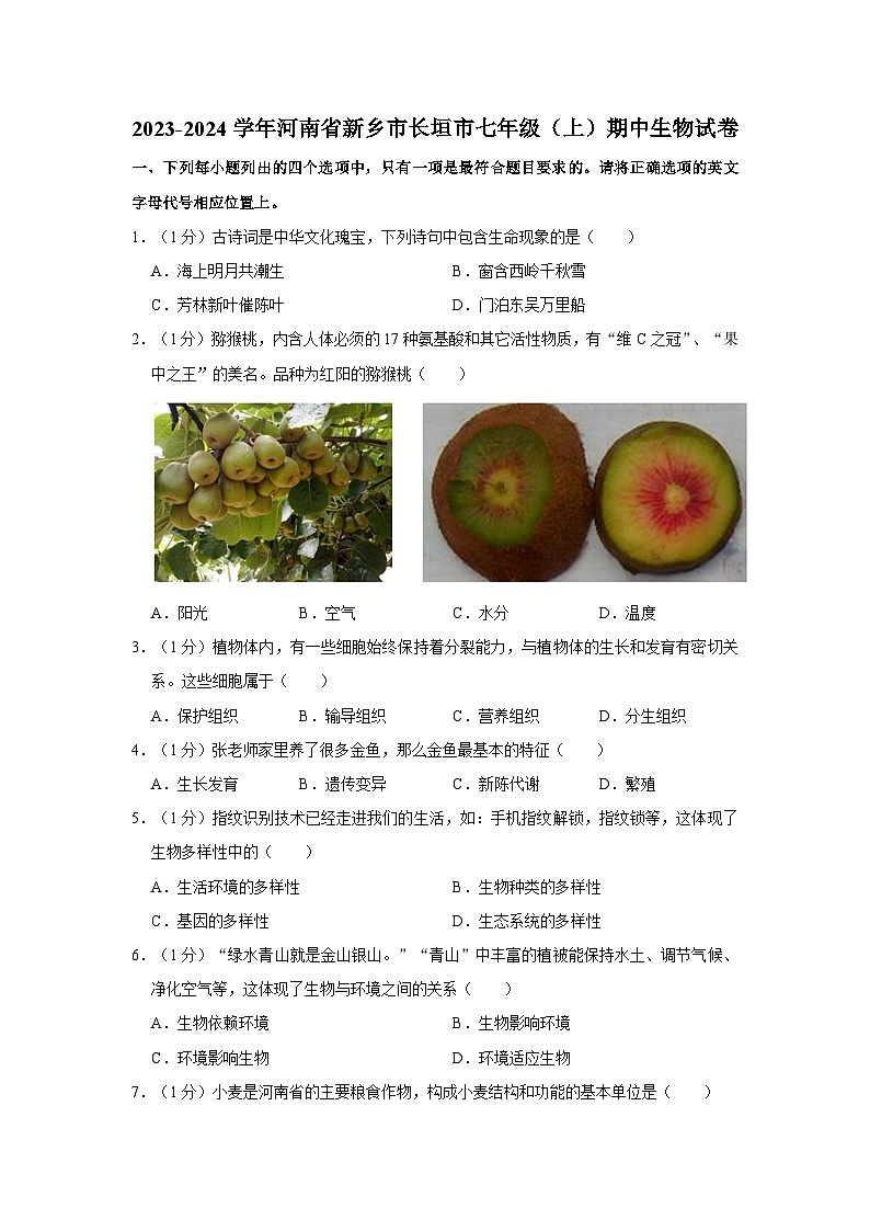 河南省新乡市长垣市2023-2024学年七年级上学期期中生物试卷01
