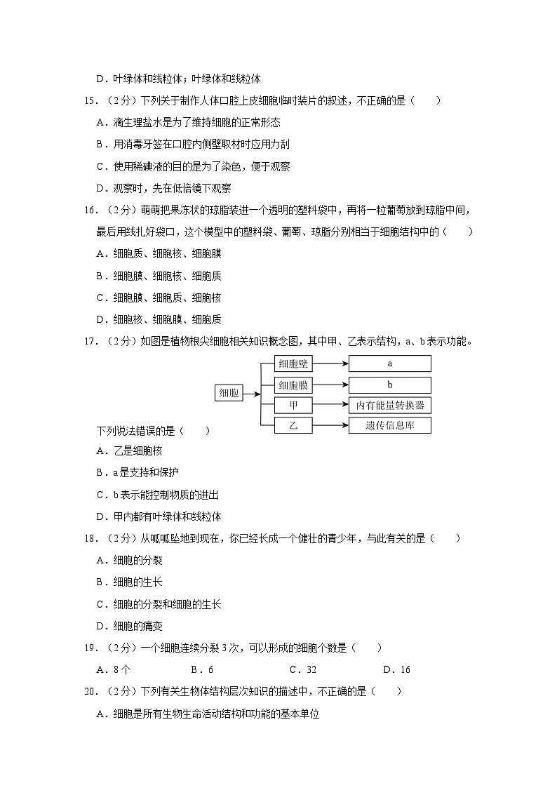 湖南省常德市育才中学2023-2024学年七年级上学期期中生物试卷第3页