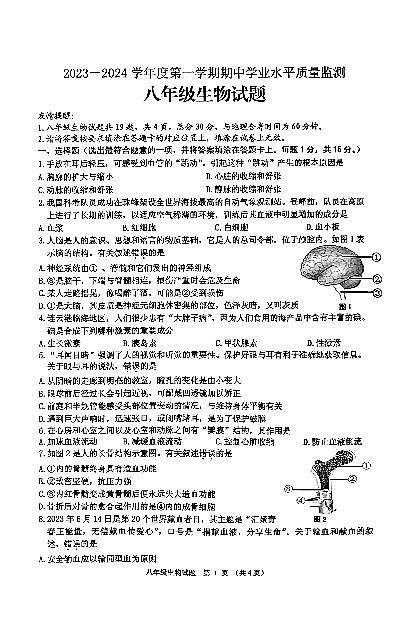 江苏省连云港市赣榆区2023—2024学年八年级上学期11月期中生物试题01