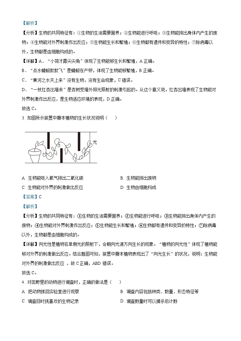 广东省深圳市龙华区2023-2024学年七年级上学期期中生物试题（解析版）03