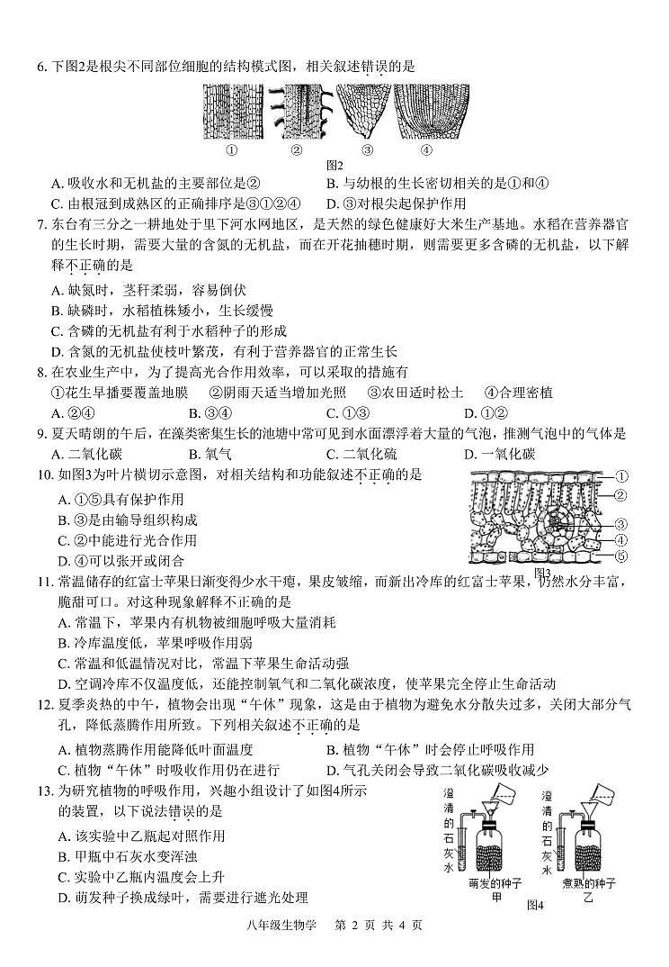 广西北海市银海区2023-2024学年八年级上学期期中考试生物试题02