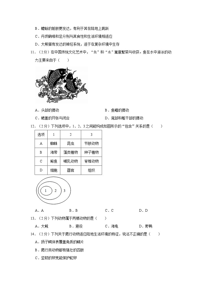 广东省深圳市福田区莲花中学2023-2024学年八年级上学期期中生物试卷03