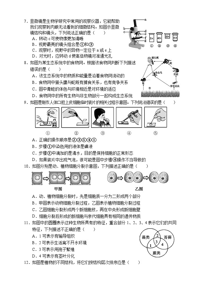 湖南省张家界市慈利县2021-2022学年七年级上学期期末考试生物试题02