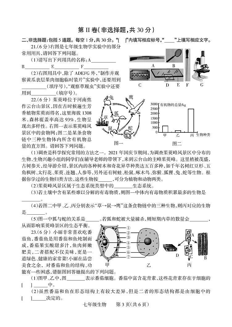 河南省焦作市温县2021-2022学年七年级上学期期末生物试卷03