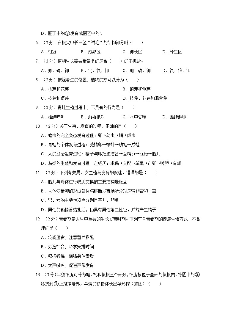山东省枣庄市峄城区2023-2024学年八年级上学期期中生物试卷第2页