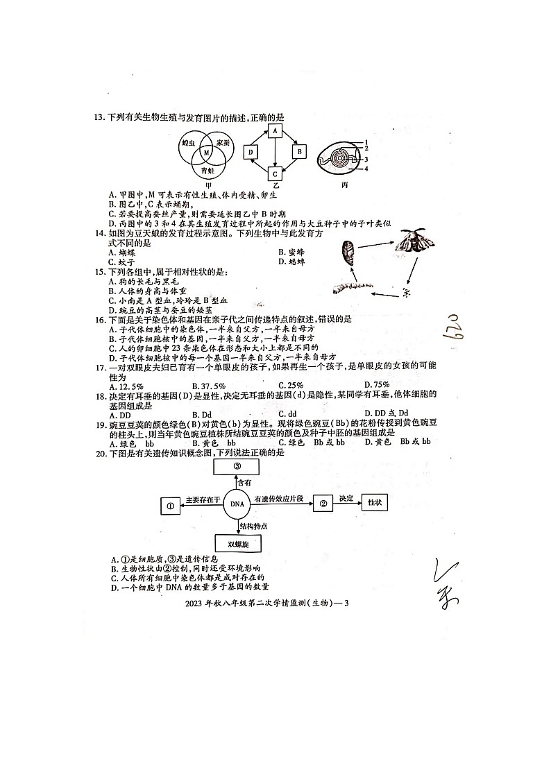 湖南省邵阳市邵东市2023-2024学年八年级上学期12月月考生物试题第3页