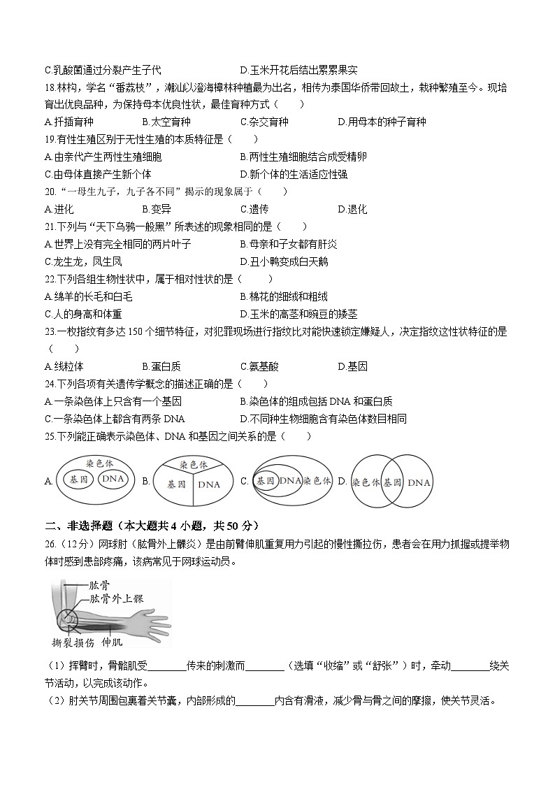 安徽省宿州市砀山县2023-2024学年八年级上学期12月质量调研生物试题03