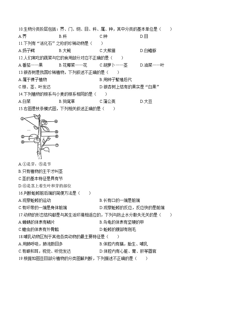 河北省唐山市路南区2021-2022学年七年级上学期期末生物试题02