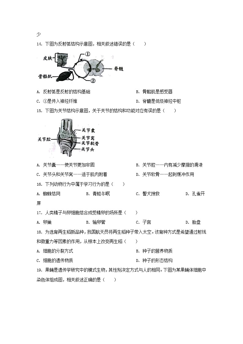 2023年北京延庆中考生物真题及答案第3页