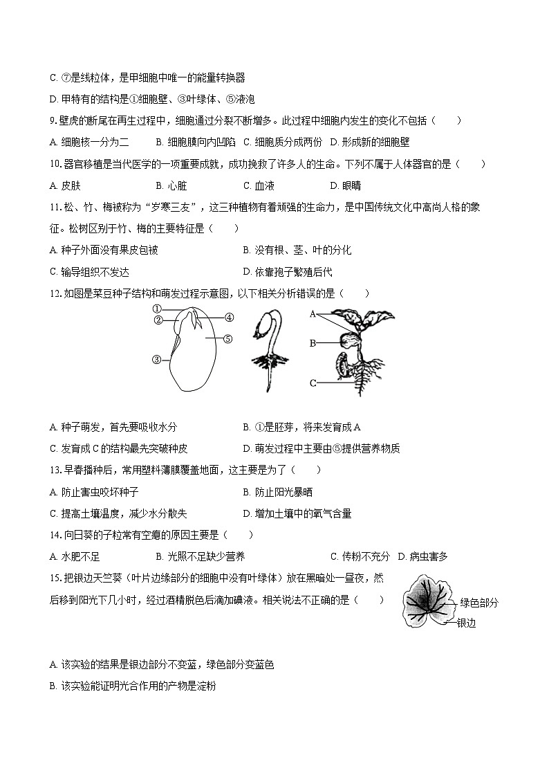 2022-2023学年湖北省十堰市房县七年级（上）期末生物试卷(含答案解析)03