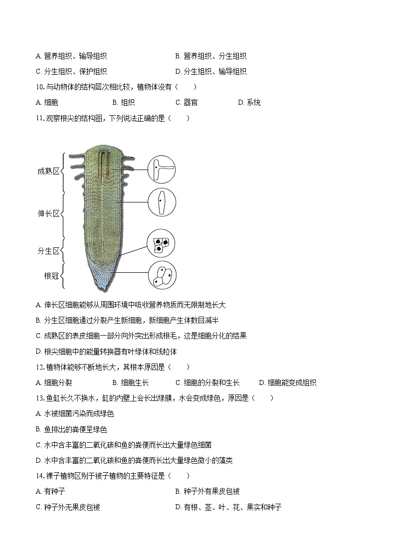 2022-2023学年湖南省湘西州凤凰一中七年级（上）期末生物试卷(含答案解析)02