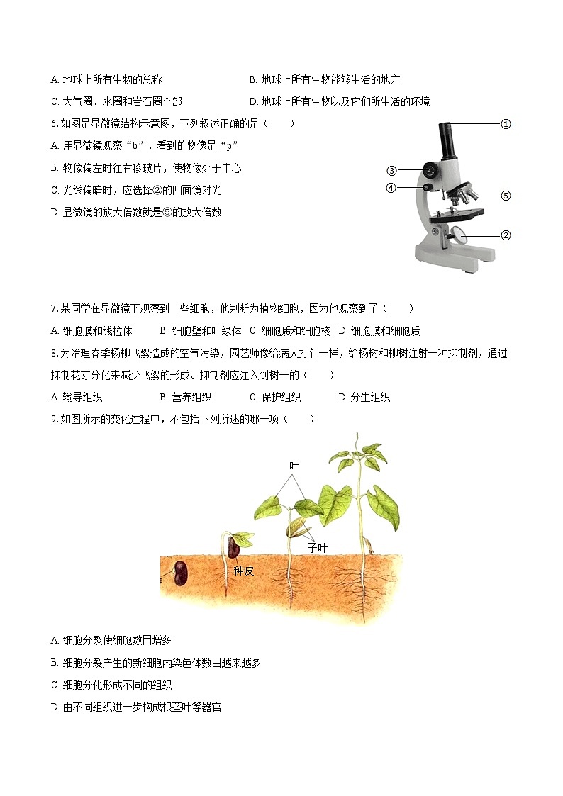 2022-2023学年河南省许昌市建安区七年级（上）期末生物试卷(含答案解析)第2页
